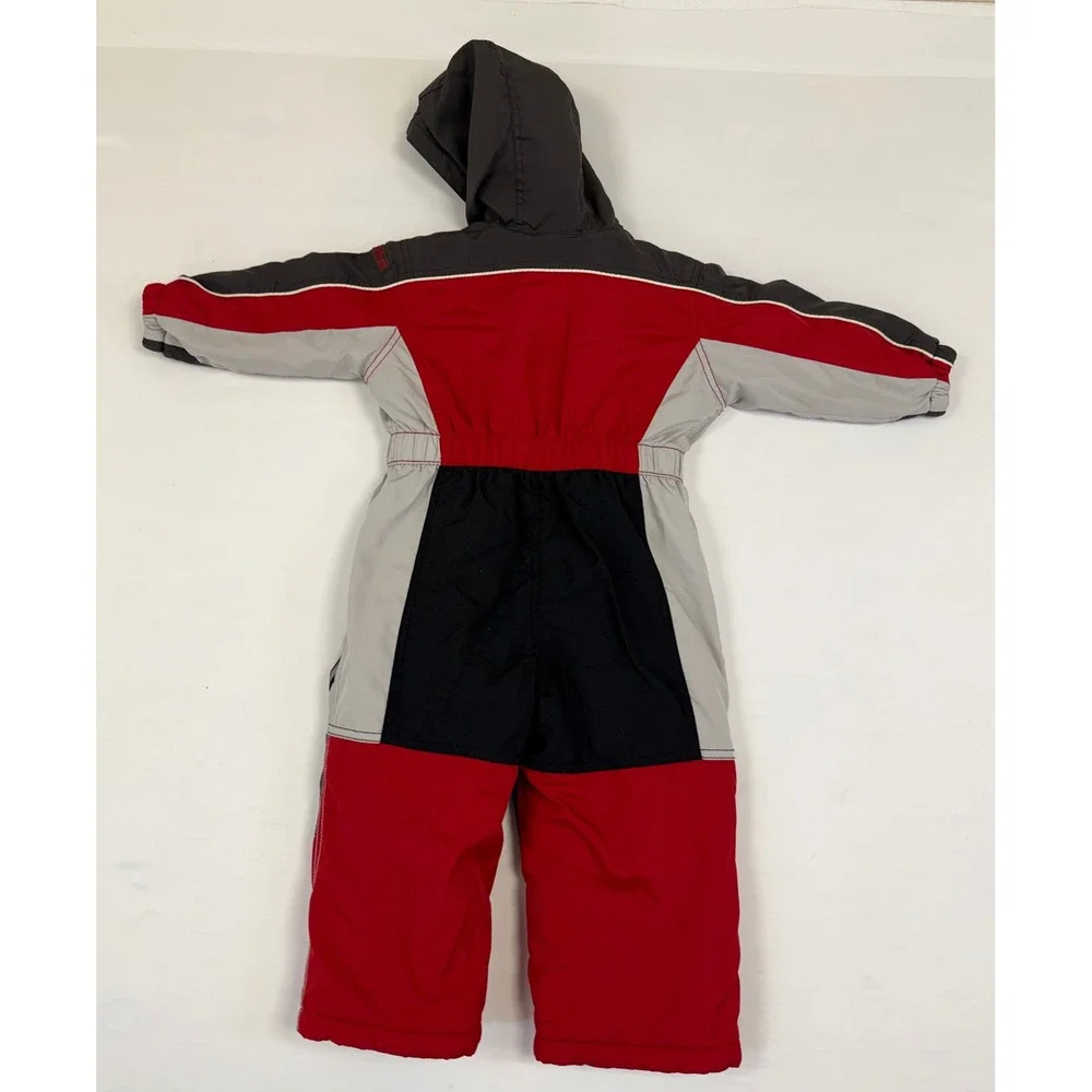 Old Navy Toddler Unisex Red‎ Grey Colorblock Fleece Lined Hooded Snowsuit 2T
